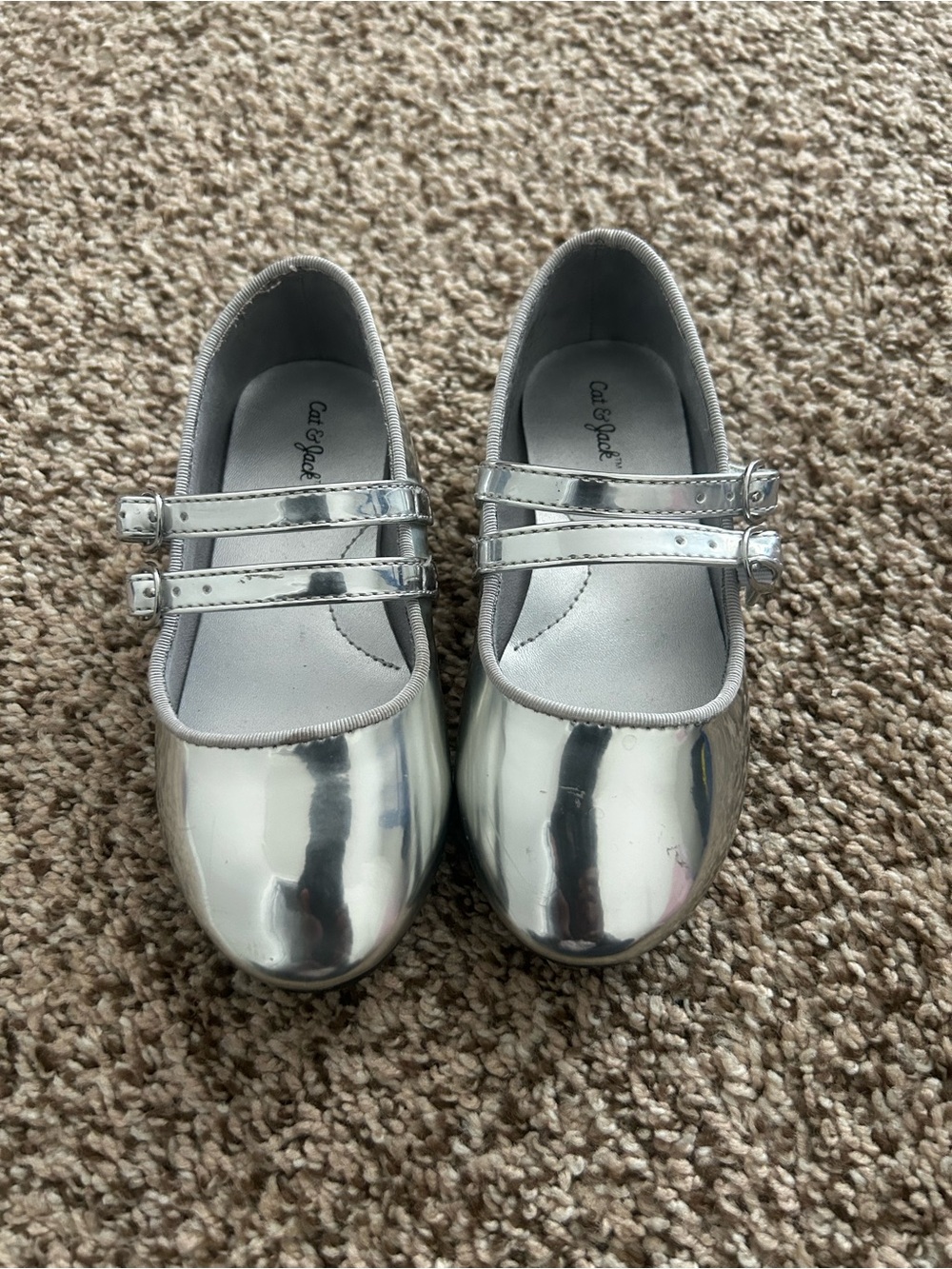 Cat & Jack Metallic Silver Double-Strap Mary Jane Girls' Shoes
